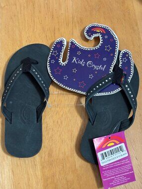 Rainbow Thin Strap Sandals Swarovski Crystals Premier Black Only Kids 9-10